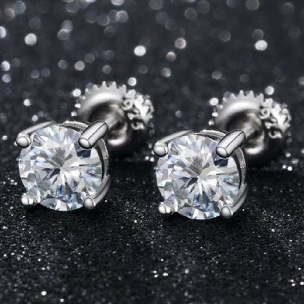 Certified 2ct. t.w. Moissanite Diamond Round Stud Earrings NEW